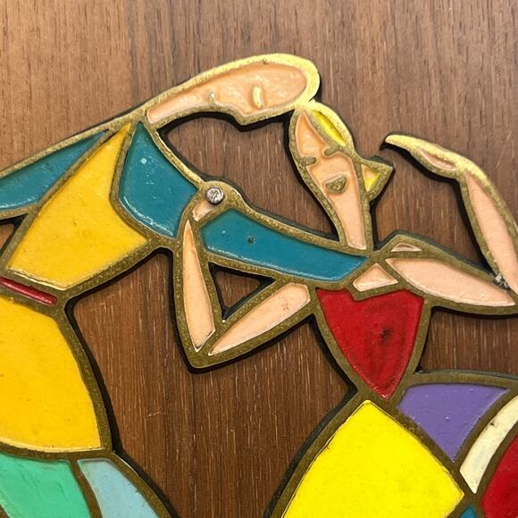Mid Century Enamel on Brass Wood Dancers Plaques Dayagi Israel Style Vintage - Picture 3 of 11